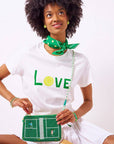 Leila Tennis Seed Bead Clutch With Strap