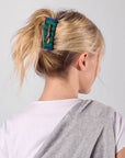 Game Day Striped Beaded Hair Claw Clip Blue + Green