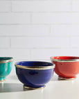 Moroccan Glazed Bowls with Berber Silver Trim- Set of 3