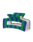 Game Day Striped Beaded Hair Claw Clip Blue + Green