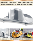 Cowboy Hat Chip and Dip Serving Snack Bowl, Silver Brass