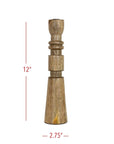 Yuma Boho Carved Stack Taper Holder Wood With Metal Cup