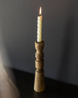 Yuma Boho Carved Stack Taper Holder Wood With Metal Cup