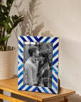 Blue White Chevron Bone Inlay Picture Frame 5x7
