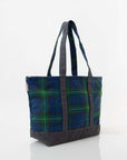 Plaid with Slate Waxed Trim Medium Tote - Blue