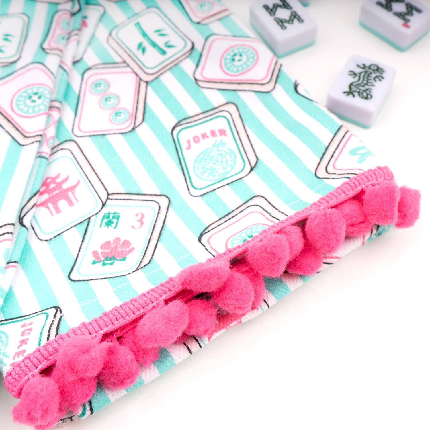 Mahjong Stripe Pom-Pom Cotton Kitchen Towel - Set of 2