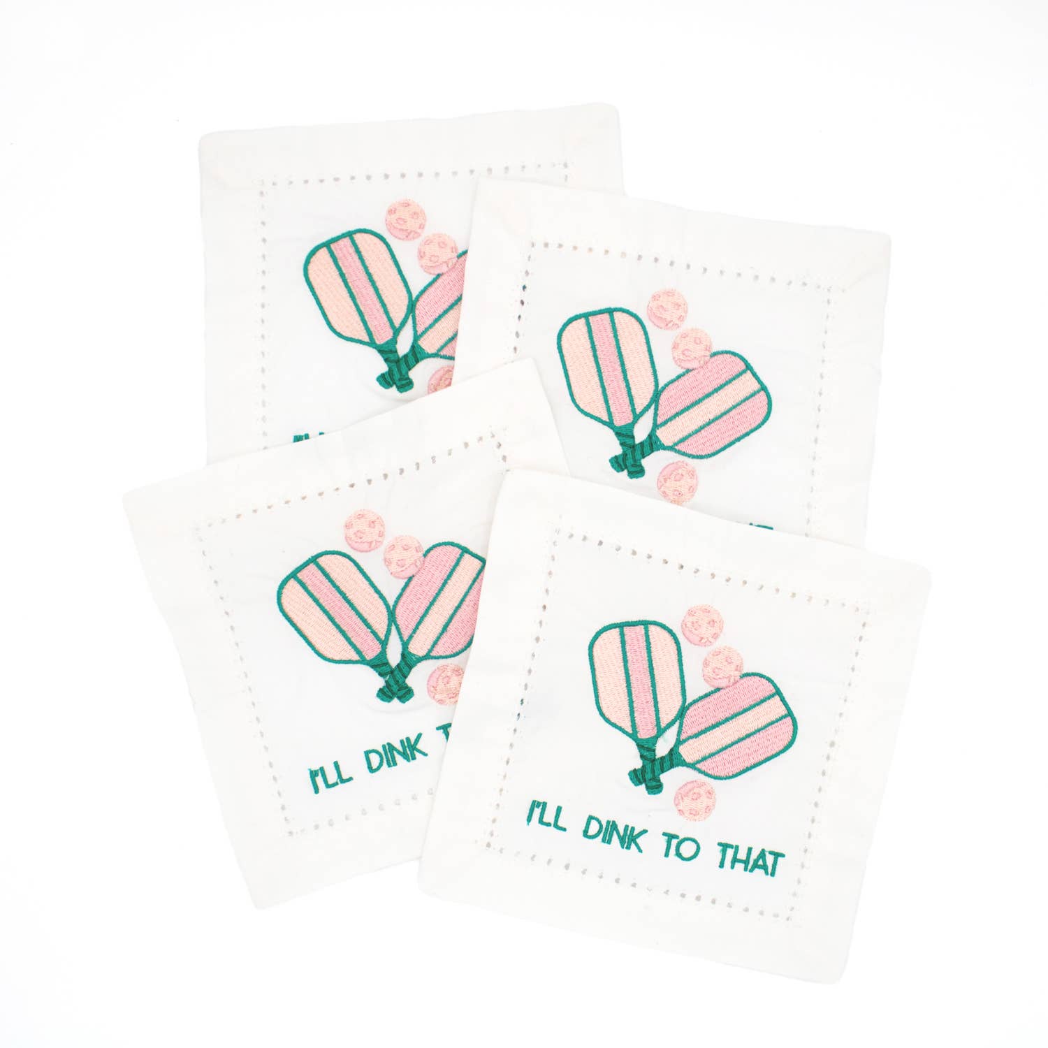 Pickleball Embroidered Cotton Cocktail Napkin Set