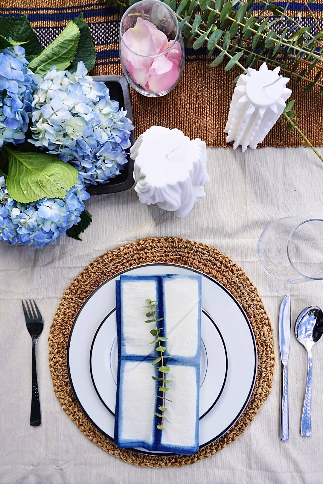 Indigo Cotton Dinner Cloth Napkins, Rectangle Design, SET OF 4