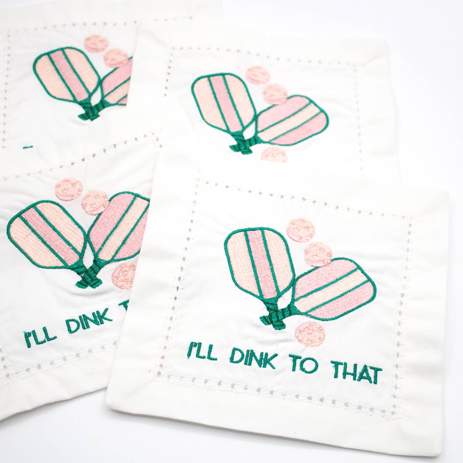 Pickleball Embroidered Cotton Cocktail Napkin Set
