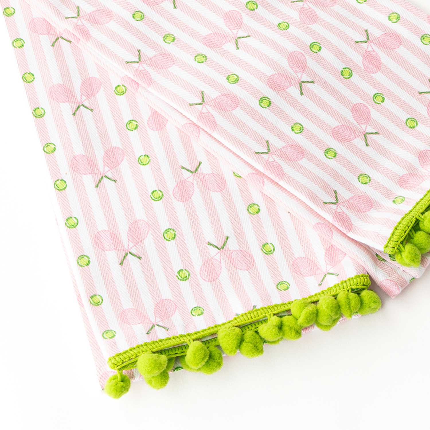 Pink Tennis Stripe Pom-Pom Cotton Towel - Set of 2