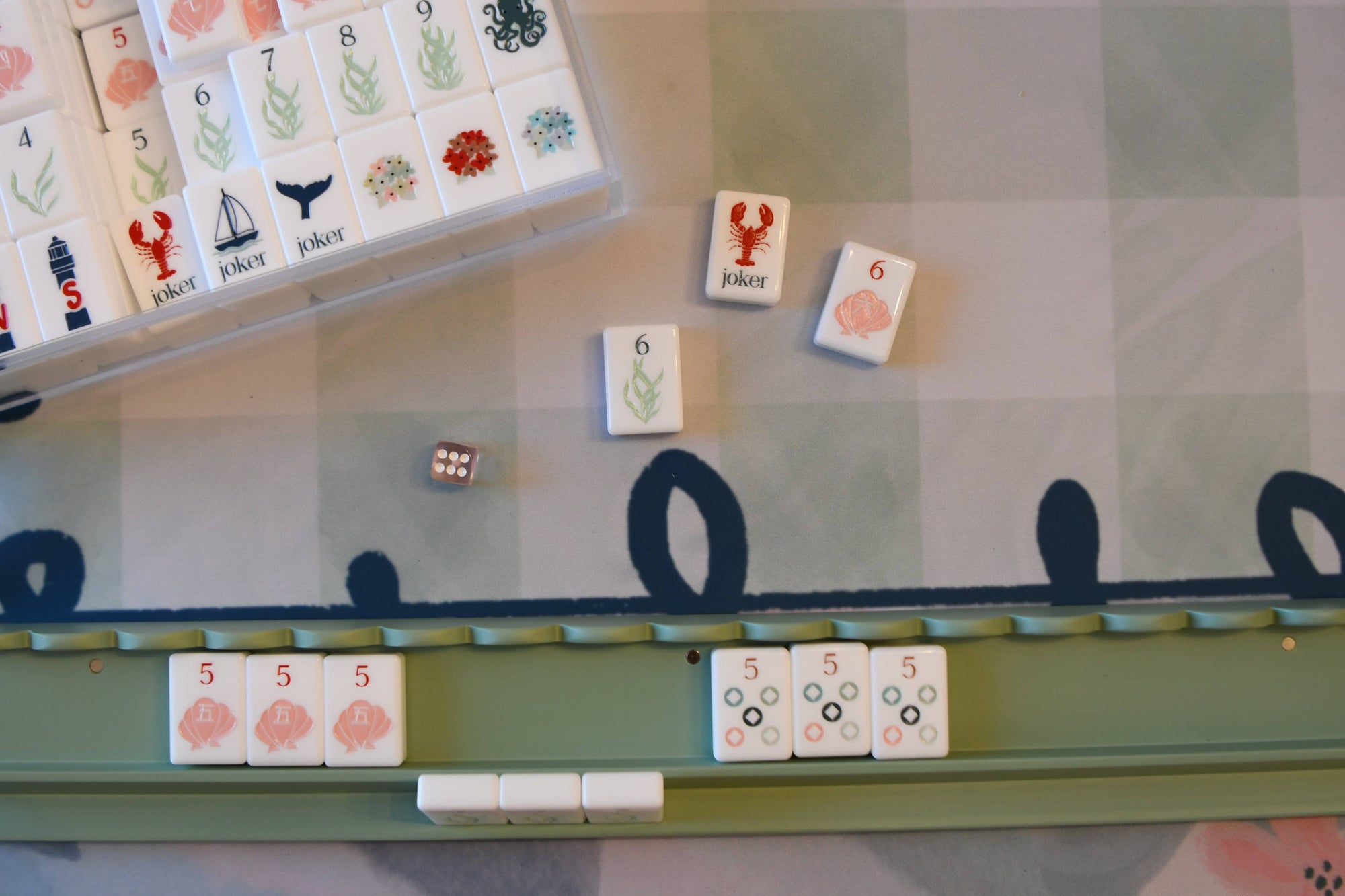 Eucalyptus Green Scalloped Wooden Mahjong Racks - 20 inches