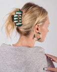 Game Day Striped Beaded Hair Claw Clip Green + White