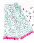 Mahjong Stripe Pom-Pom Cotton Kitchen Towel - Set of 2