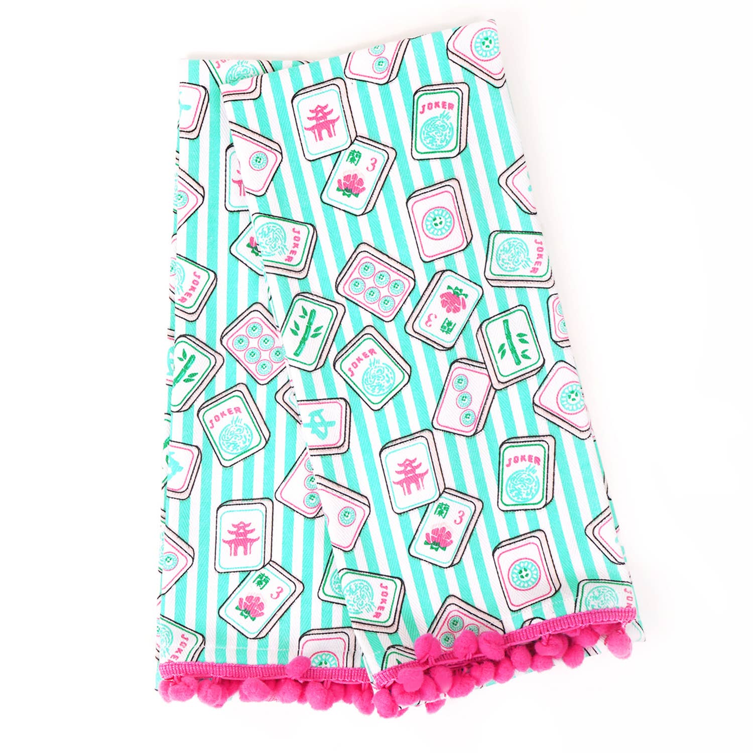 Mahjong Stripe Pom-Pom Cotton Kitchen Towel - Set of 2