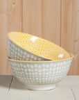 Dots Gray and Yellow Stamped Bowl 6 inch