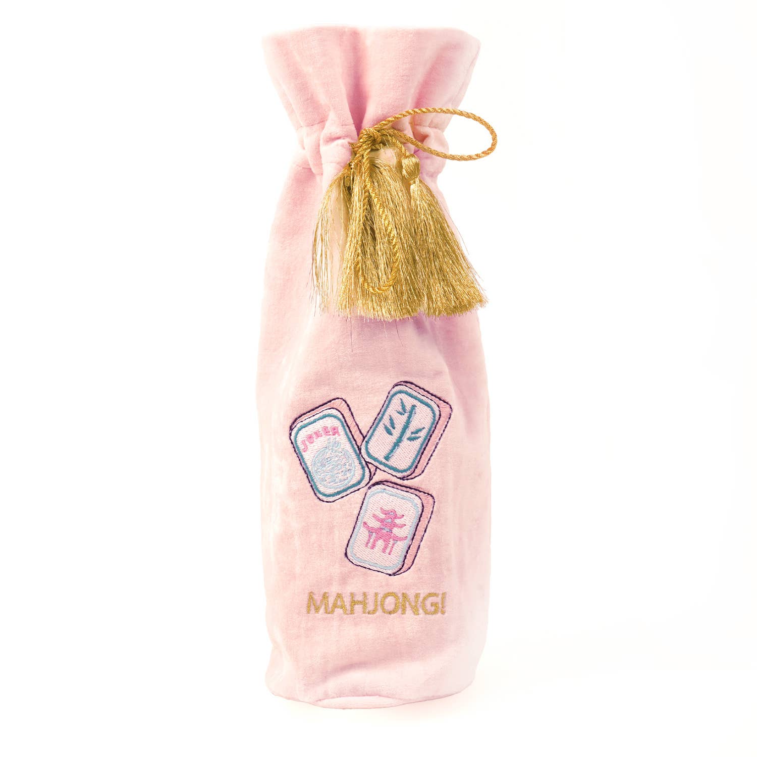 Mahjong Embroidered Pink Velvet Wine Gift Bag, 750ml