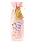 Mahjong Embroidered Pink Velvet Wine Gift Bag, 750ml