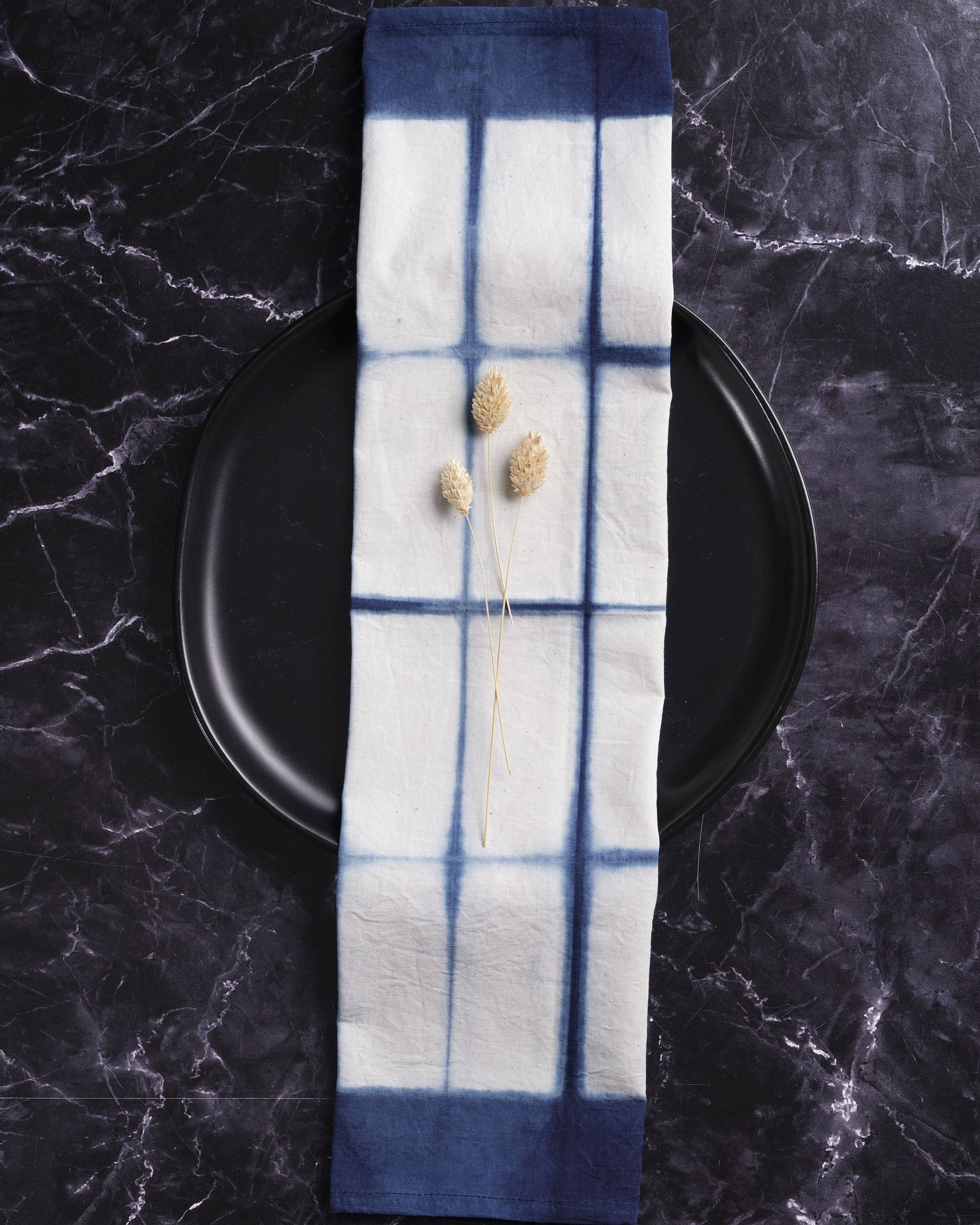 Indigo Cotton Dinner Cloth Napkins, Rectangle Design, SET OF 4