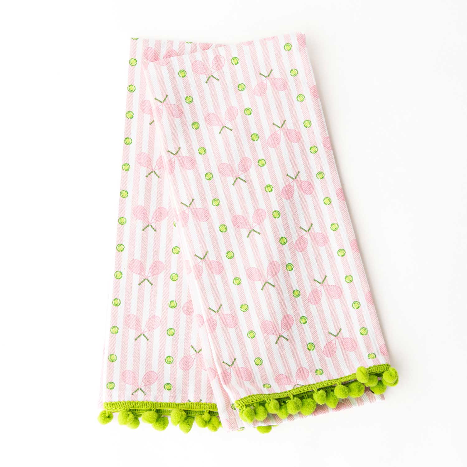 Pink Tennis Stripe Pom-Pom Cotton Towel - Set of 2