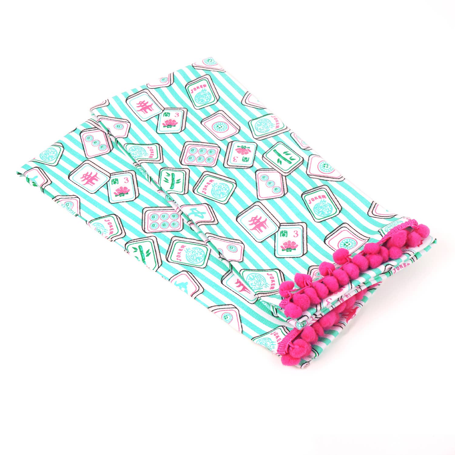 Mahjong Stripe Pom-Pom Cotton Kitchen Towel - Set of 2