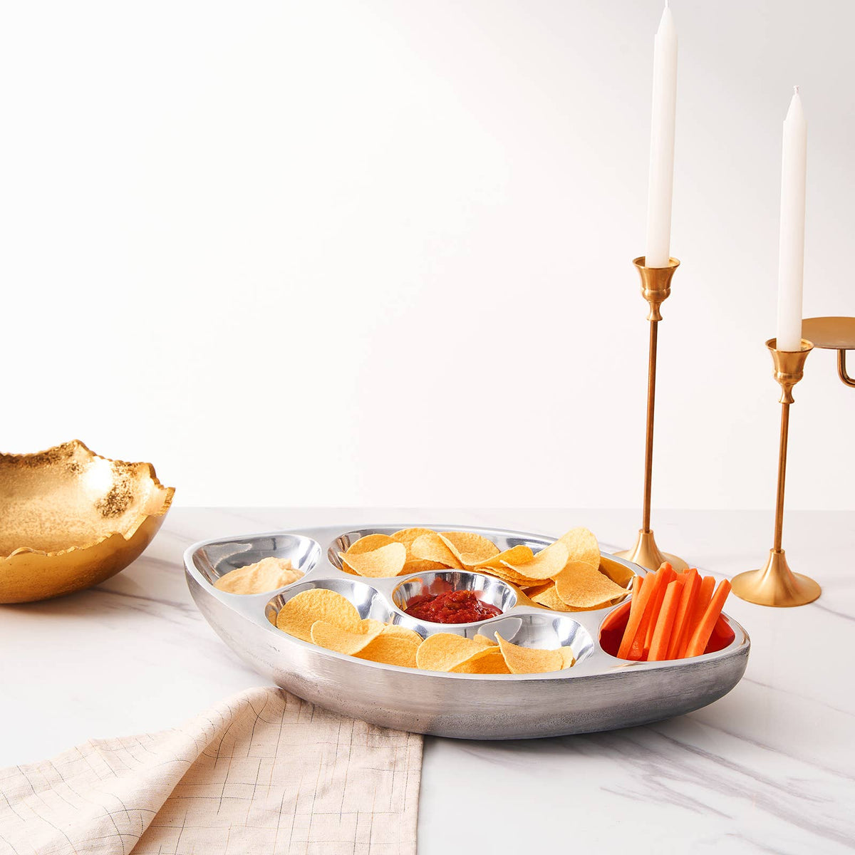 Football Chip and Dip Serving Snack Bowl, Silver Brass