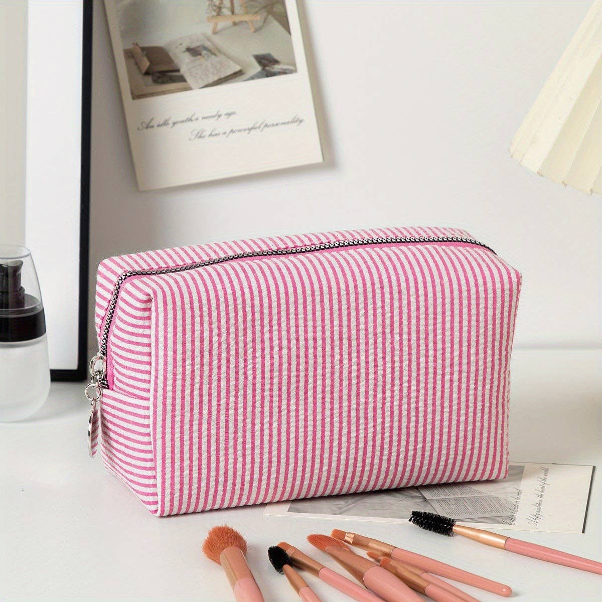 Personalized Embroidered Striped Seersucker Cosmetic Bag