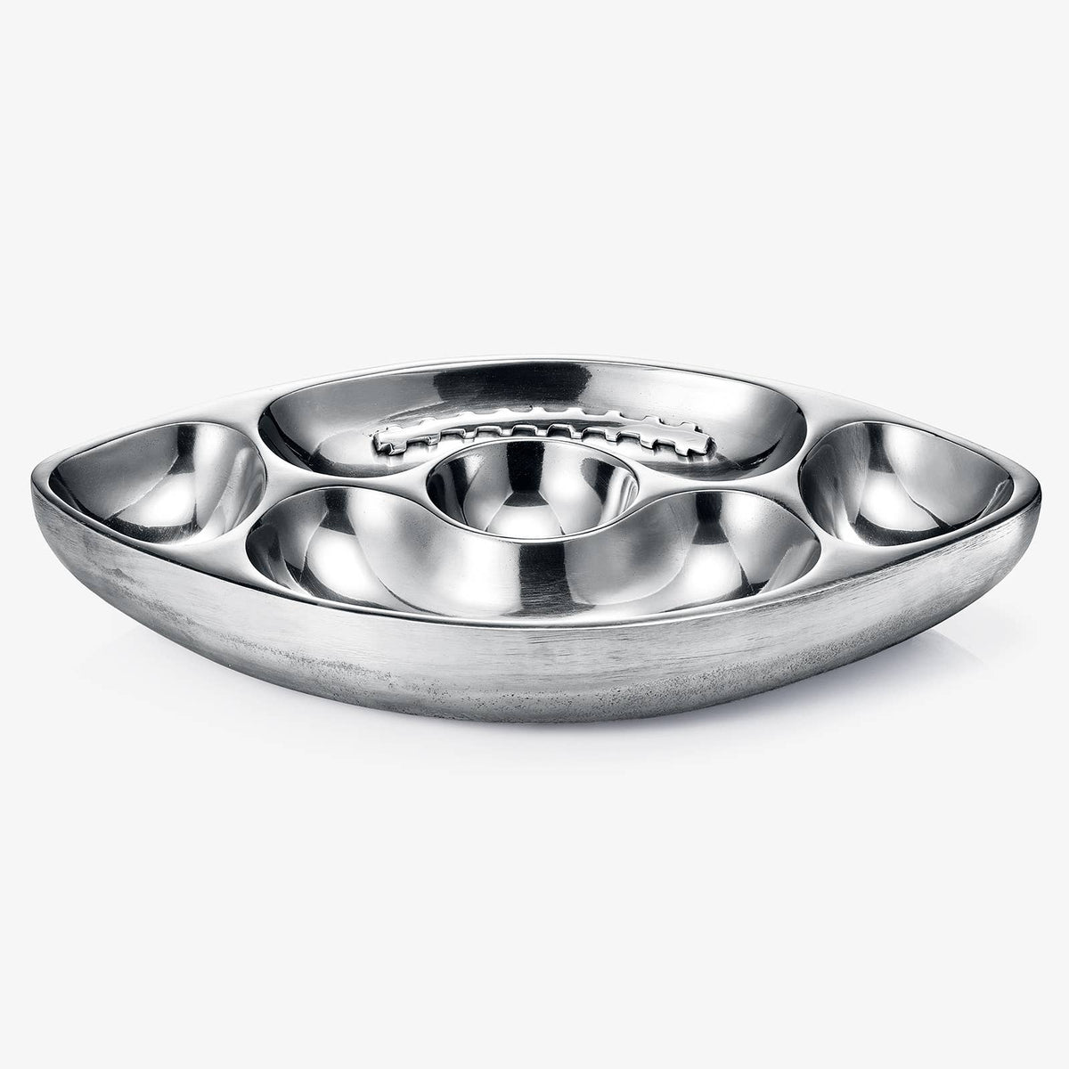 Football Chip and Dip Serving Snack Bowl, Silver Brass
