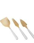 3pc Cheese Knife Set Gold w/ White Resin Handles in Giftbox