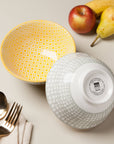 Dots Gray and Yellow Stamped Bowl 6 inch