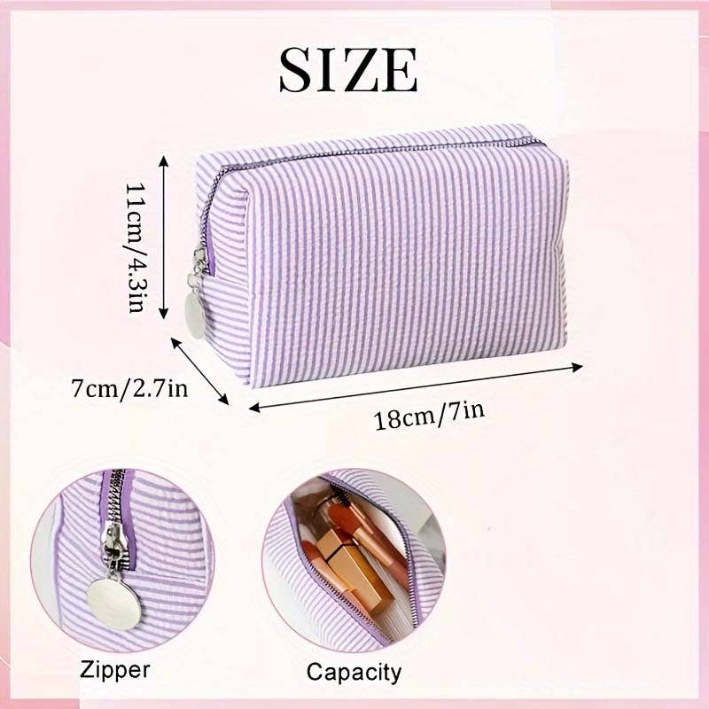 Personalized Embroidered Striped Seersucker Cosmetic Bag