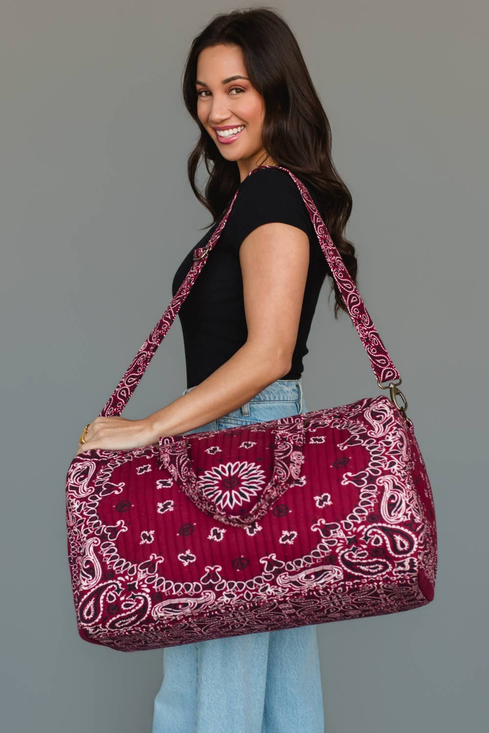 Burgundy Bandana Paisley Duffel Bag