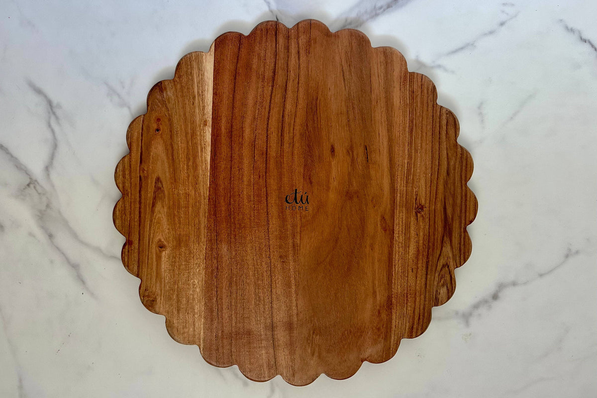 Scalloped Acacia Wood Cutting Board &amp;amp; Charger – Decorative Serving Board
