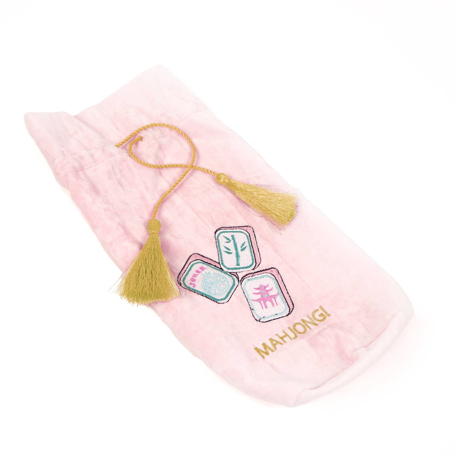 Mahjong Embroidered Pink Velvet Wine Gift Bag, 750ml