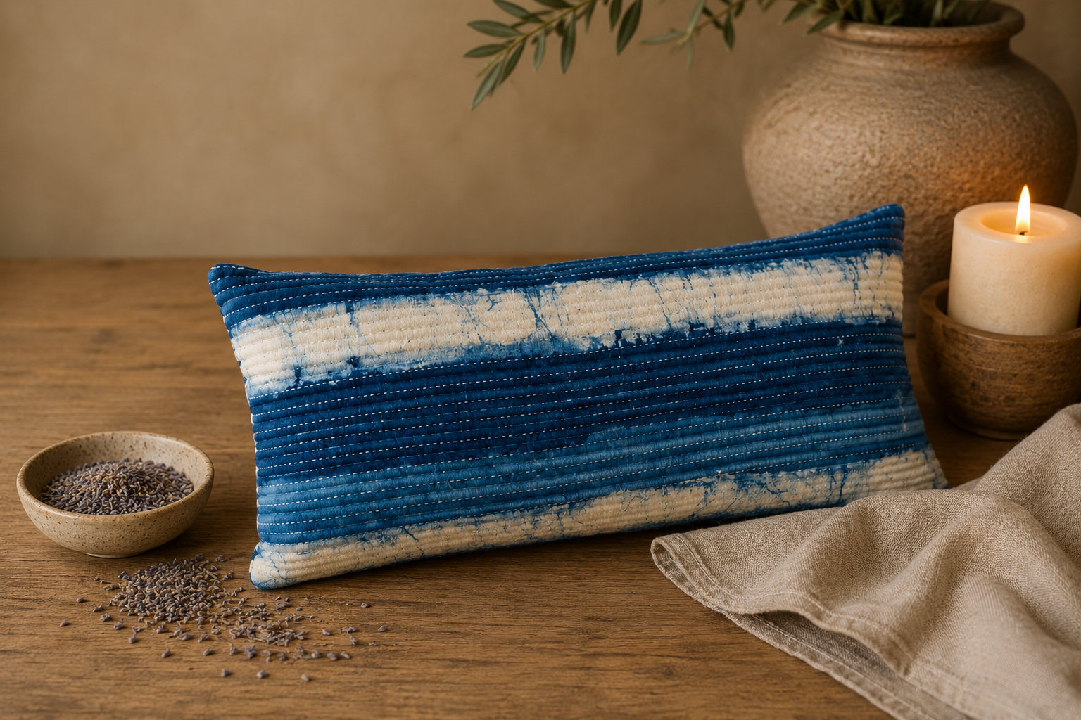 Indigo Stripe Spa Pillow