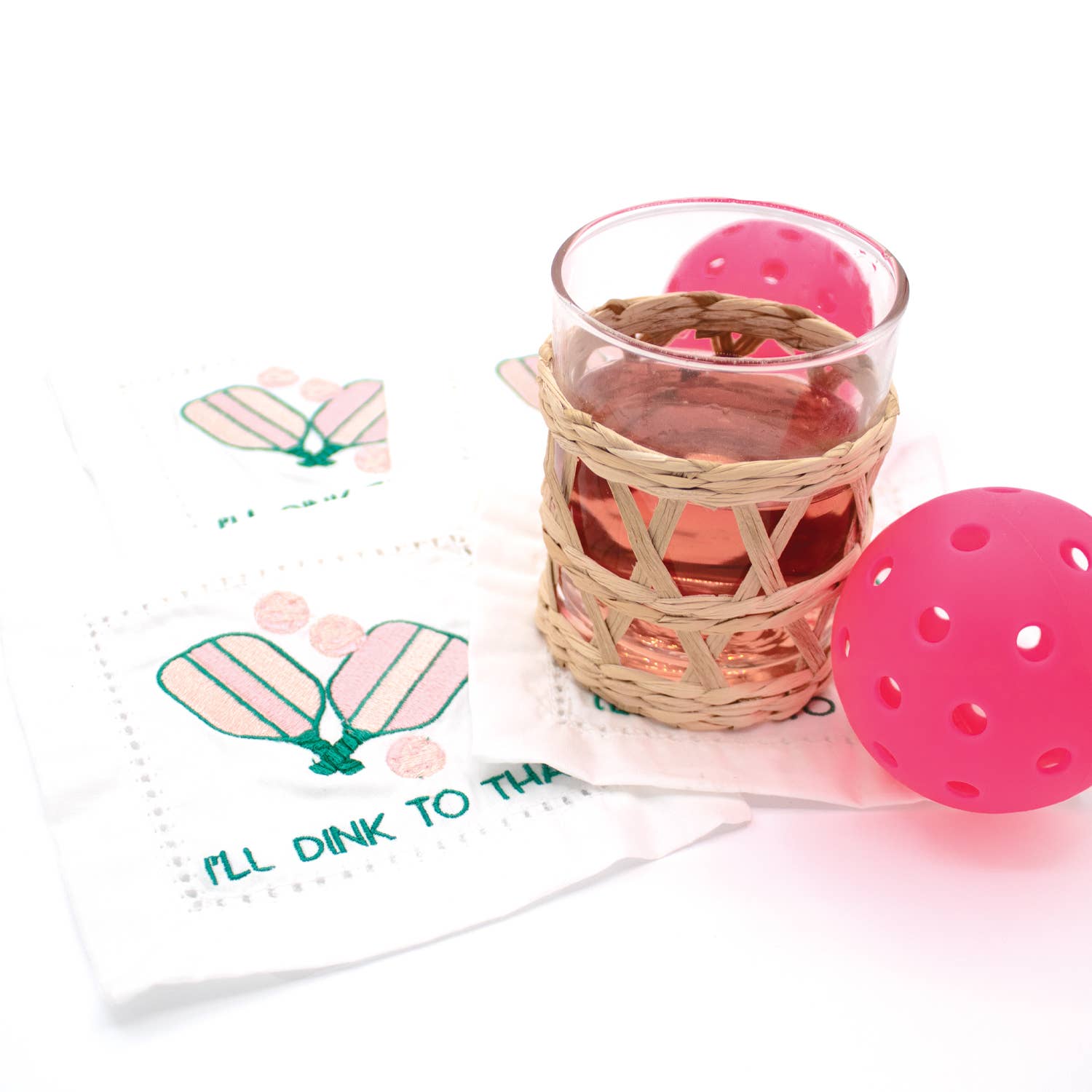 Pickleball Embroidered Cotton Cocktail Napkin Set