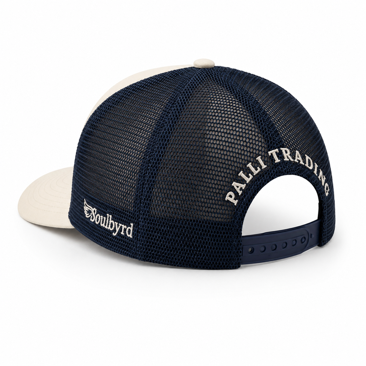 CREAM &amp; NAVY Pali Trading Post x SoulByrd Trucker Hat | Limited Edition Pacific Palisades Hat
