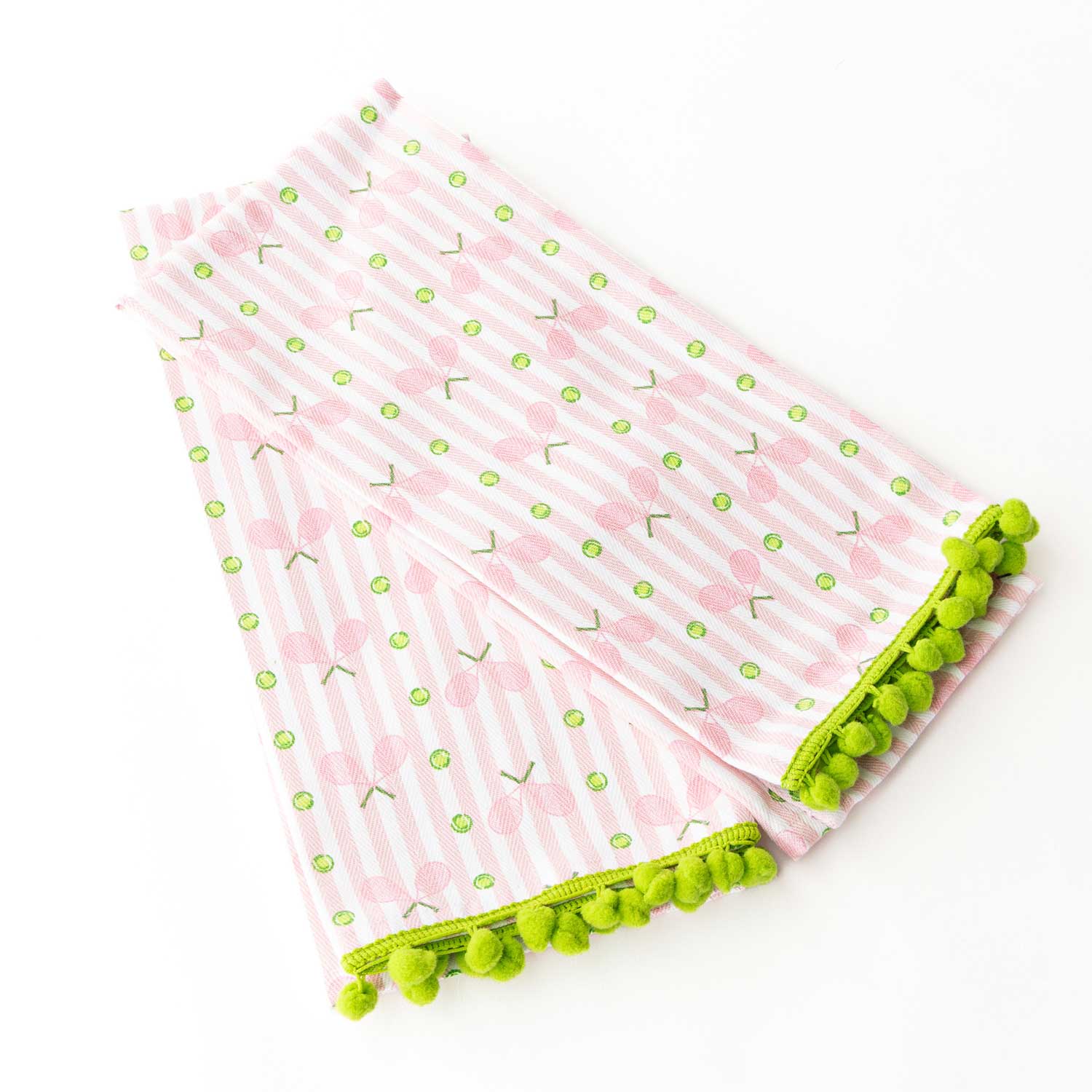 Pink Tennis Stripe Pom-Pom Cotton Towel - Set of 2