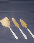 3pc Cheese Knife Set Gold w/ White Resin Handles in Giftbox
