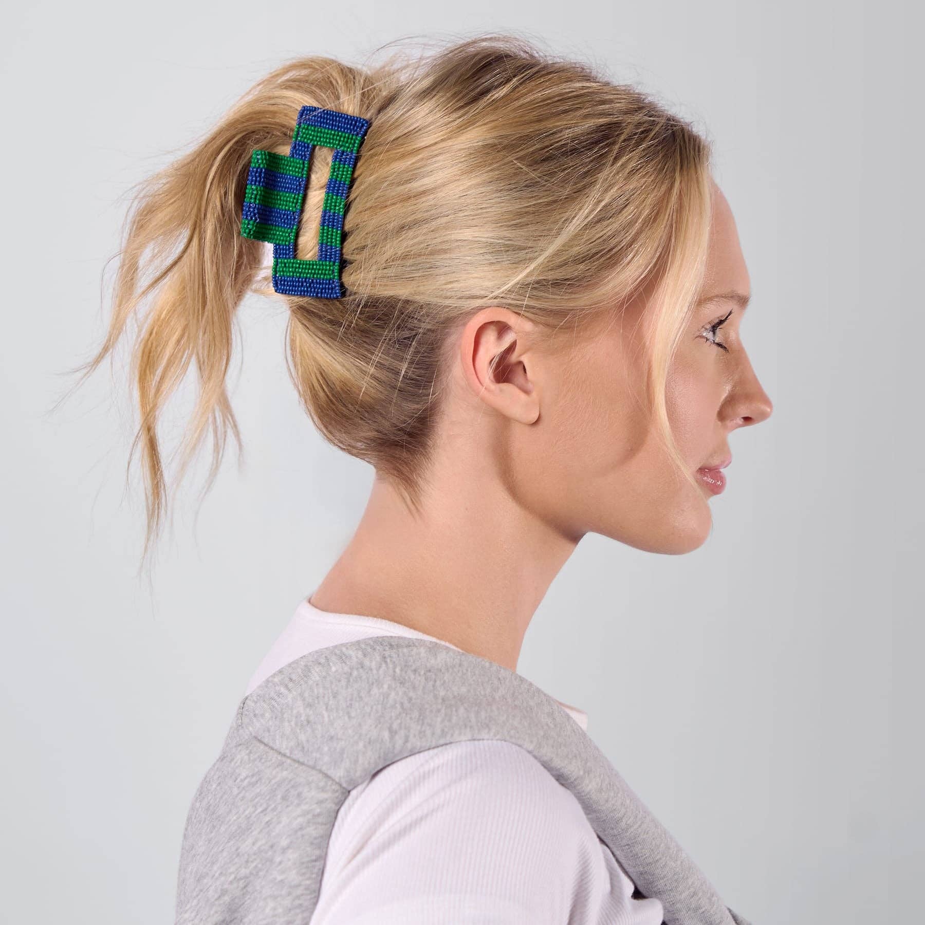 Game Day Striped Beaded Hair Claw Clip Blue + Green