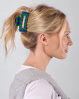 Game Day Striped Beaded Hair Claw Clip Blue + Green