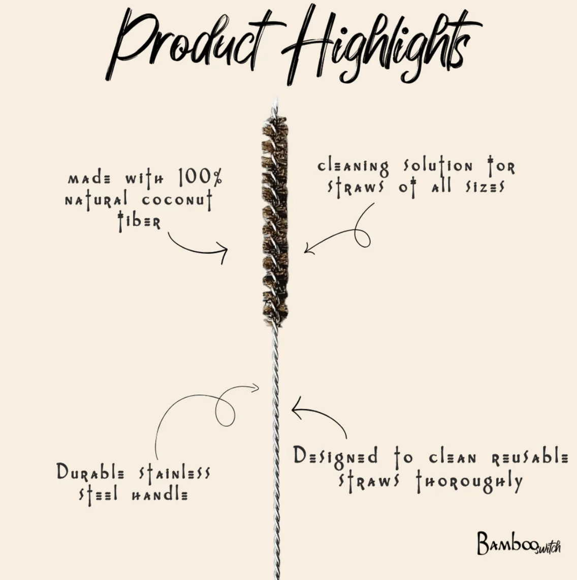 Coconut Fiber Reusable Straw Cleaner – Eco-Friendly Cleaning Brush