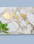 3pc Cheese Knife Set Gold w/ White Resin Handles in Giftbox