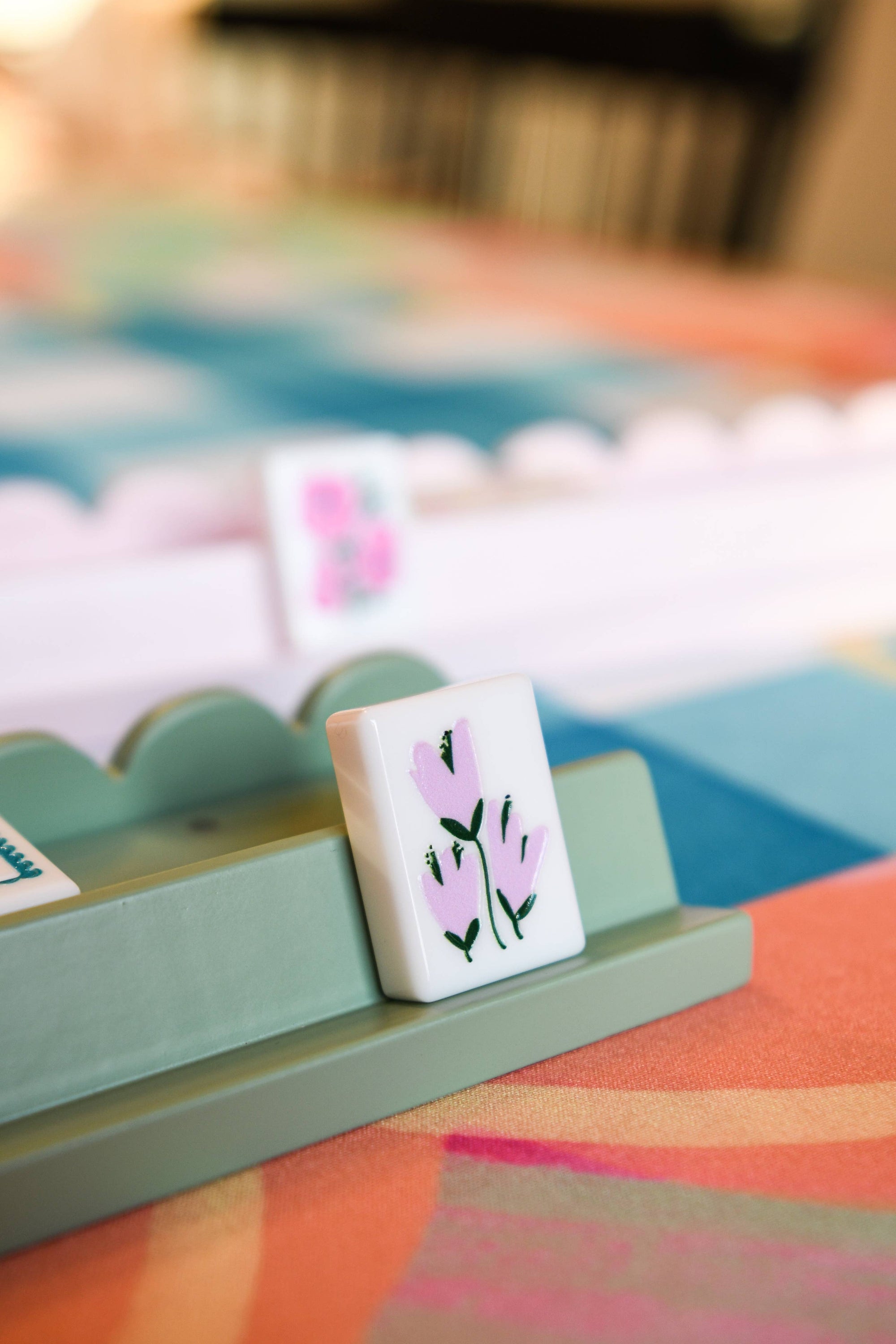 Eucalyptus Green Scalloped Wooden Mahjong Racks - 20 inches