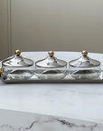 Stainless Steel Dip Tray & Bowls with Gold Balls