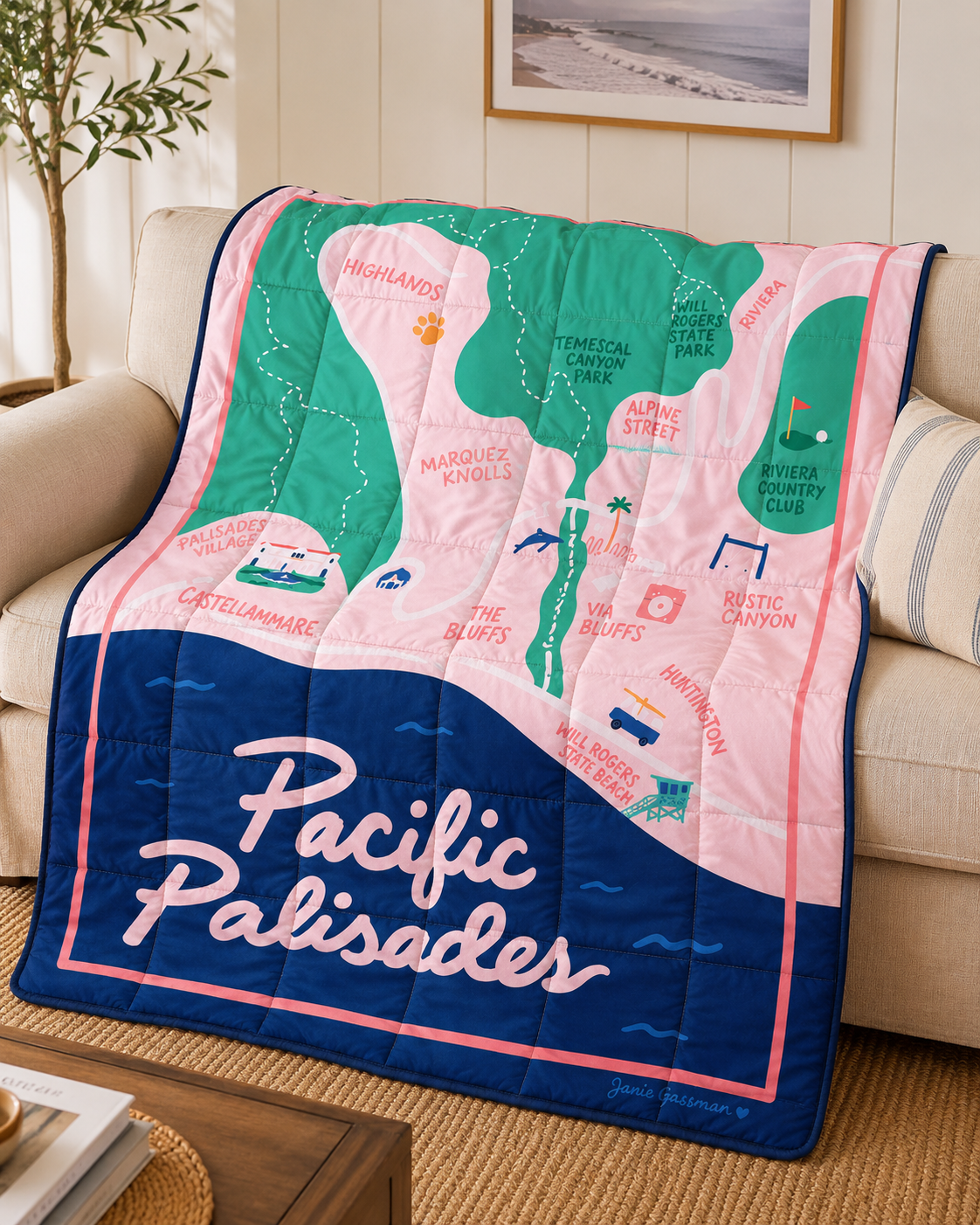 Palisades Map Soft Block Couch Blanket 52"x75"