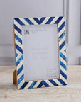 Blue White Chevron Bone Inlay Picture Frame 5x7