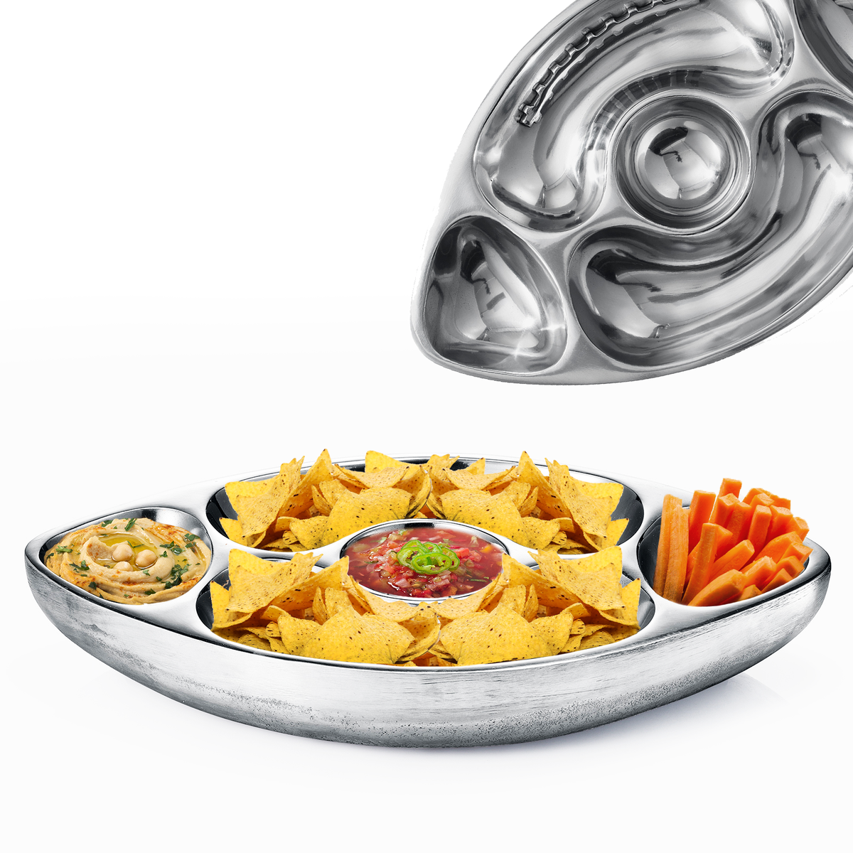 Football Chip and Dip Serving Snack Bowl, Silver Brass