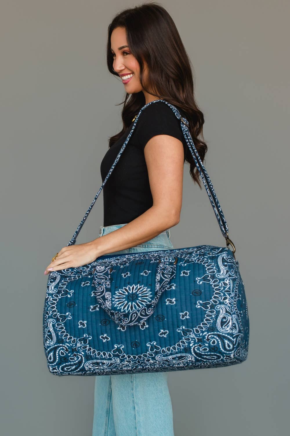Dark Blue Bandana Paisley Duffel Bag