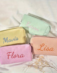 Personalized Embroidered Striped Seersucker Cosmetic Bag