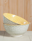 Dots Gray and Yellow Stamped Bowl 6 inch